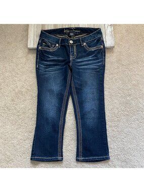 Ariya Jeans Juniors Size 3/4 Capri Cropped Dark Wash Denim Threaded Accenting